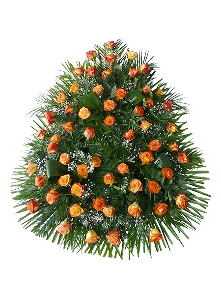Flores para funerales y entierros. Corona de rosas naranjas